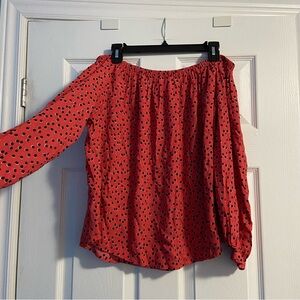 GAP Women’s Off-the-Shoulder Coral Polka Dot Lightweight Blouse Size L